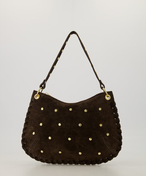 Casey - Suede - Schoudertassen - Donkerbruin - 7 - Goudkleurig