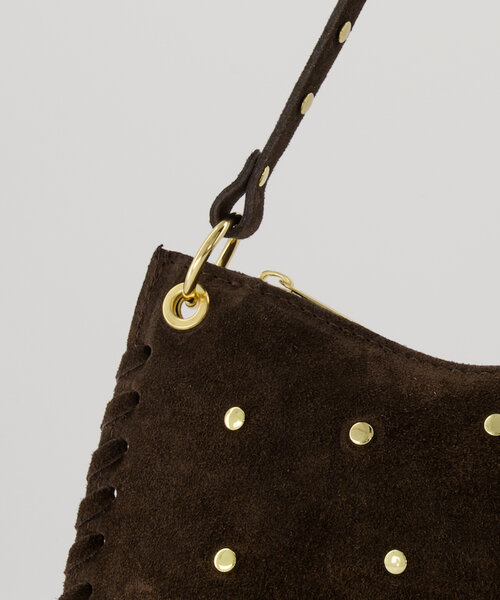 Casey - Suede - Schoudertassen - Donkerbruin - 7 - Goudkleurig