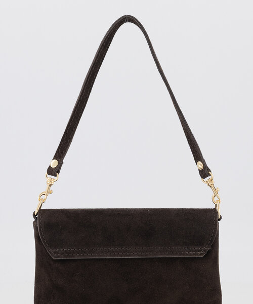Lara - Suede - Clutch - Donkerbruin - 67 - Goudkleurig