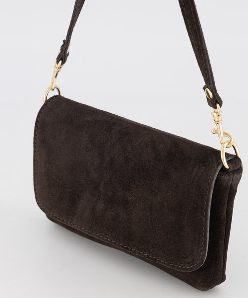 Lara - Suede - Clutch - Donkerbruin - 67 - Goudkleurig