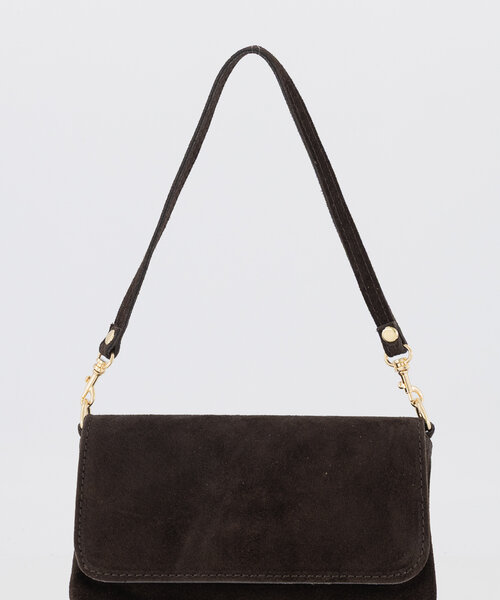 Lara - Suede - Clutch - Donkerbruin - 67 - Goudkleurig
