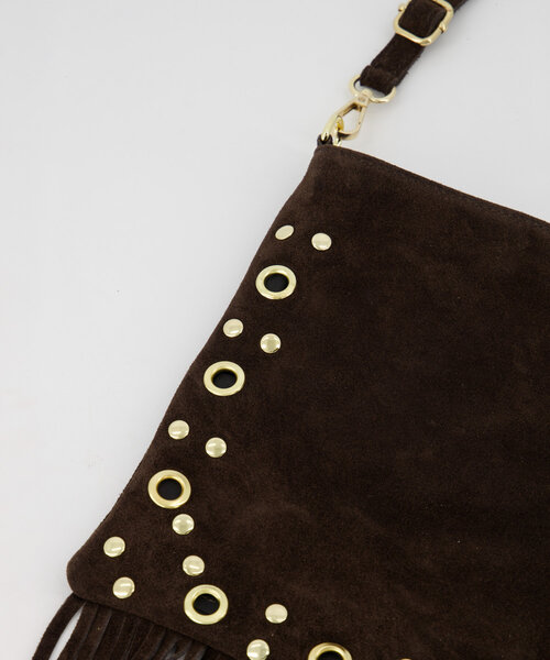 Indigo - Suede - Crossbody tassen - Donkerbruin - 67 - Goudkleurig