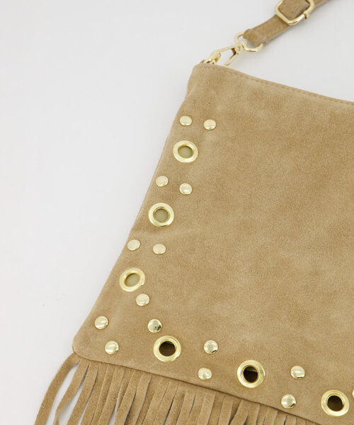 Indigo - Suede - Crossbody tassen - Zand - 4 - Goudkleurig