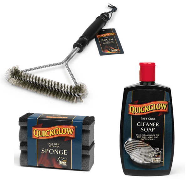 Quick Glow BBQ cleanerset : BBQ Borstel + BBQ Grill Sponzen(2) + Easy Grill Cleaner Soap (500 ml)