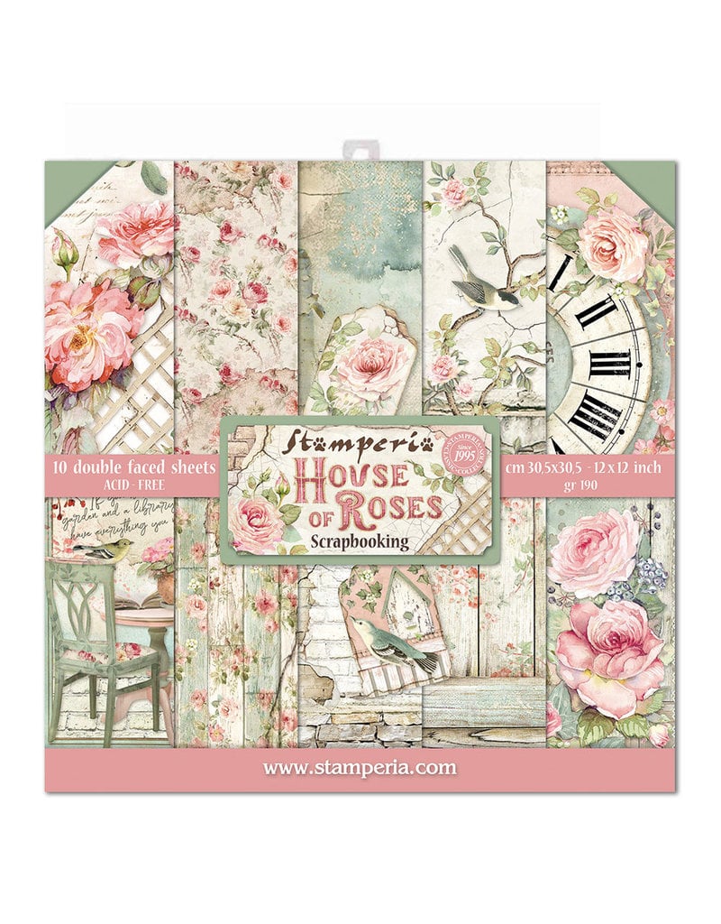 Stamperia Block 10 Papers 30.5x30.5 (12"x12") Double Face House of Roses