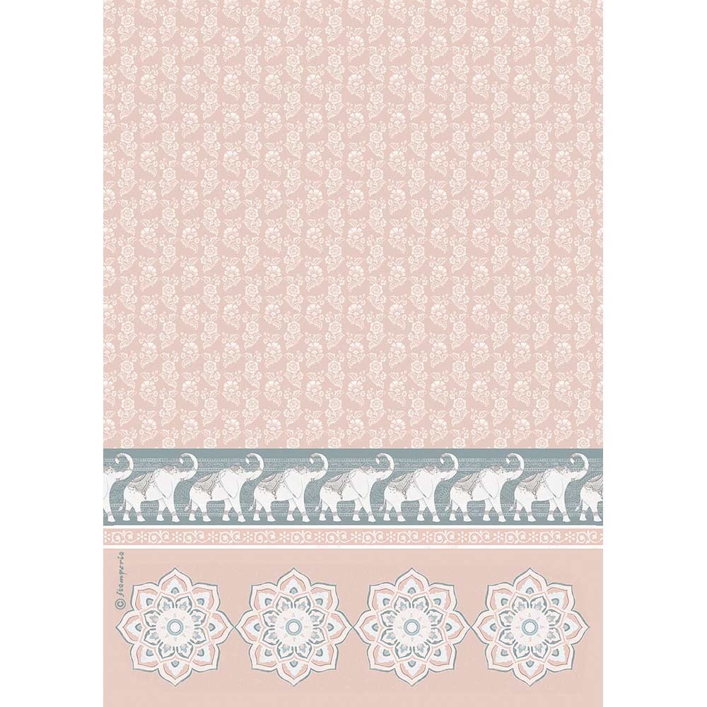 Stamperia A4 Rice paper packed Elephants pink background