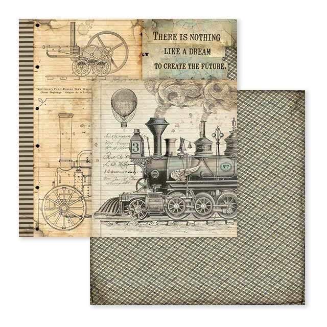 Stamperia Double Face Paper Voyages Fantastiques stream train
