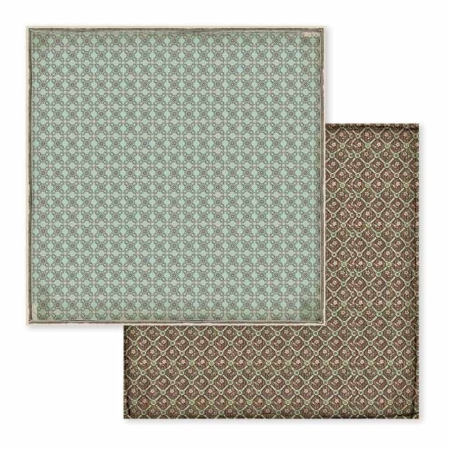 Stamperia Double Face Paper Voyages Fantastiques turquoise brown wallpaper
