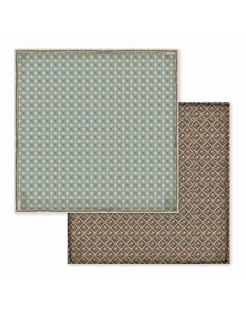 Stamperia Double Face Paper Voyages Fantastiques turquoise brown wallpaper