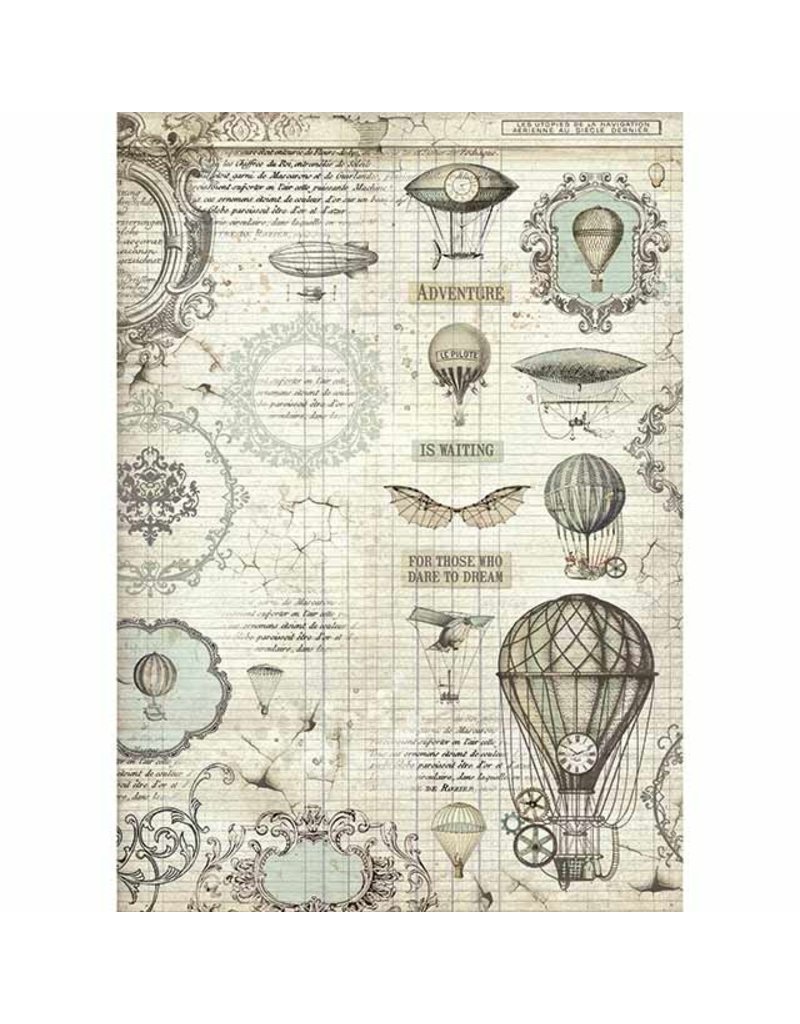 Stamperia A3 Rice paper packed Voyages Fantastiques balloon