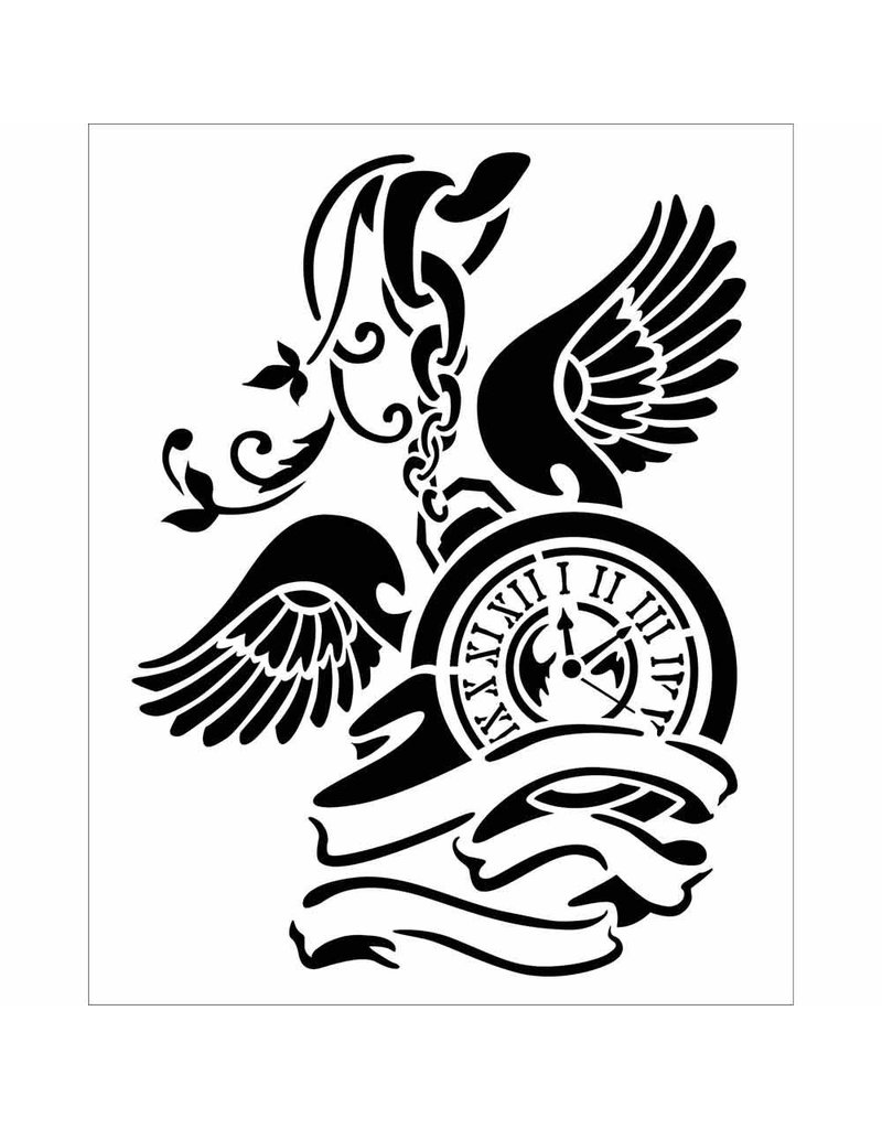 Stamperia Thick stencil cm. 20x25 Pendulum clock with wings