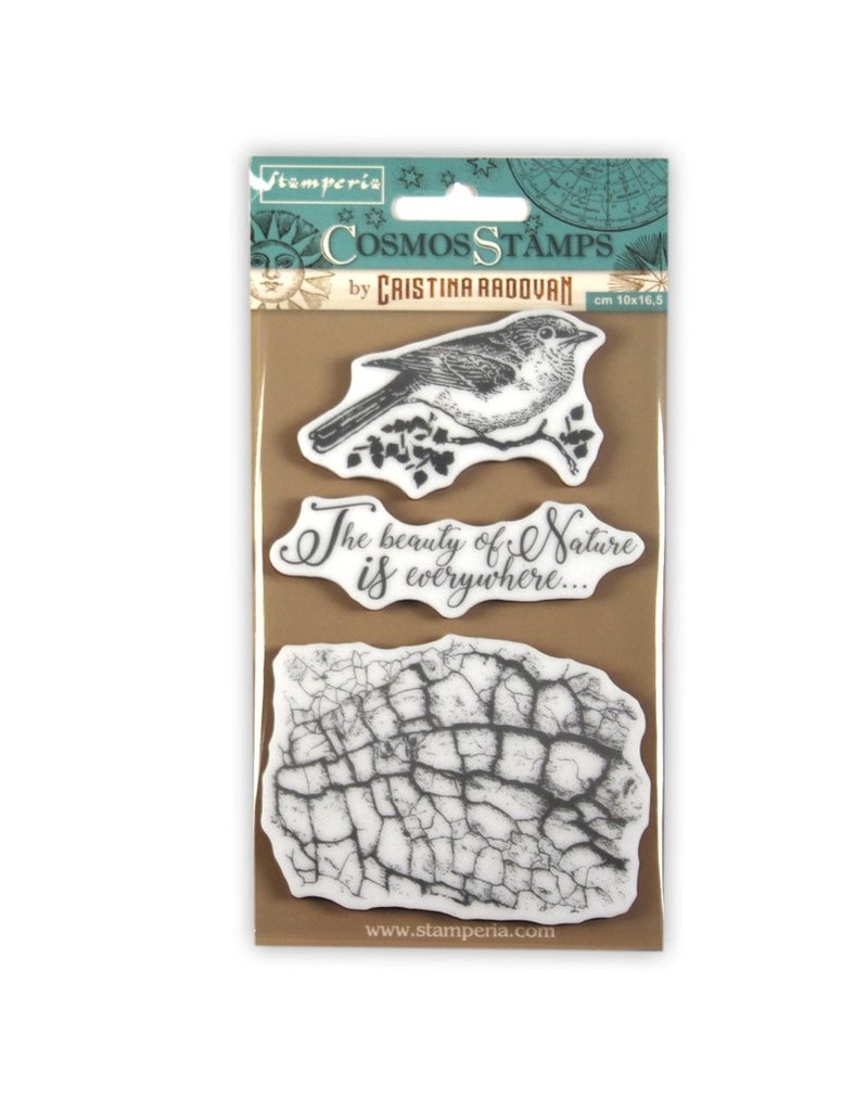 Stamperia HD Natural Rubber Stamp cm.10x16,5 Cosmos bird