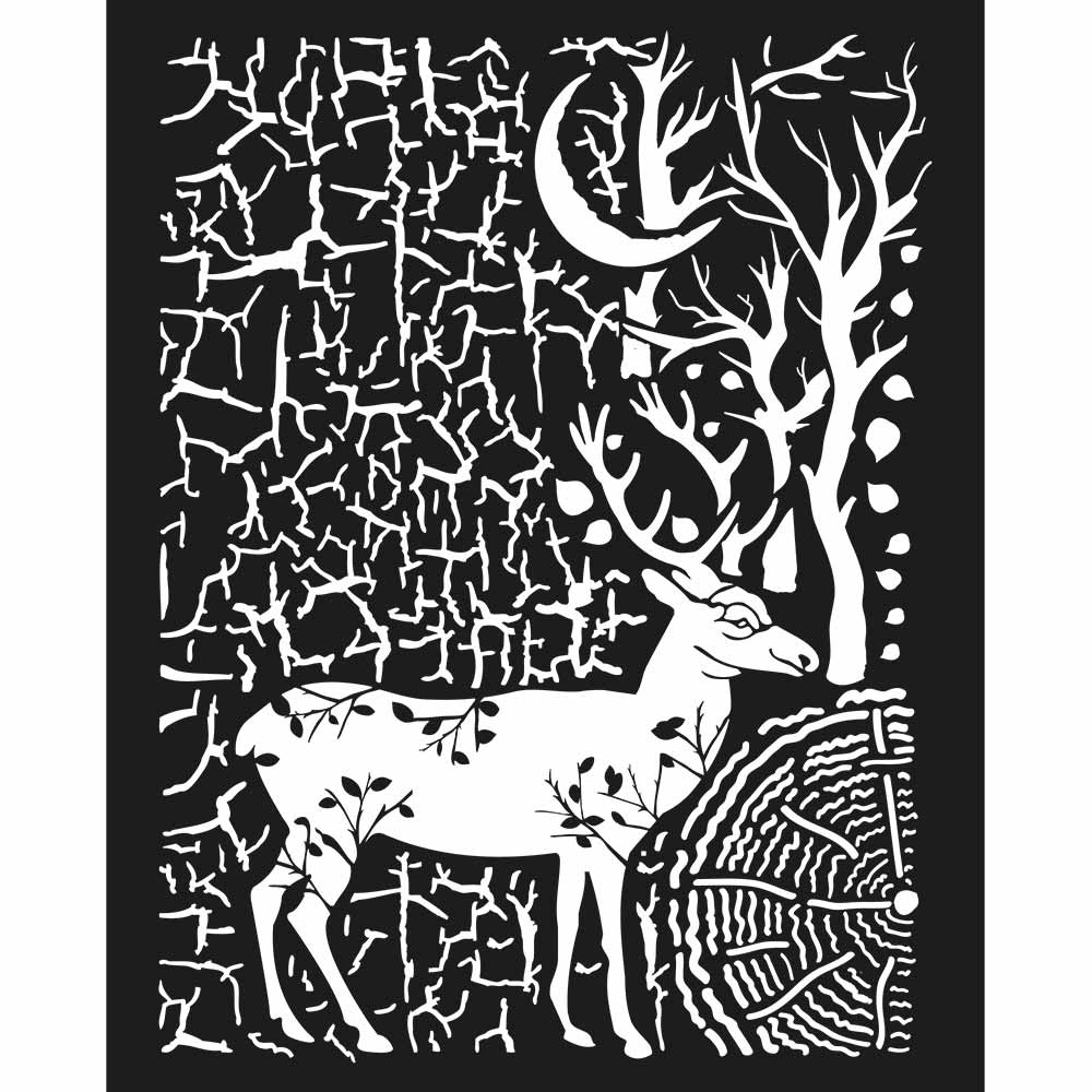 Stamperia Thick stencil 20x25 cm Cosmos deer and bark
