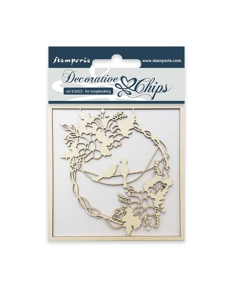 Stamperia Decorative chips cm. 9,5x9,5 Garland with birds