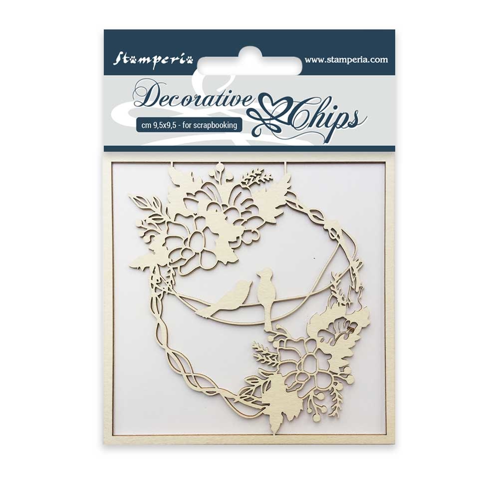 Stamperia Decorative chips cm. 9,5x9,5 Garland with birds