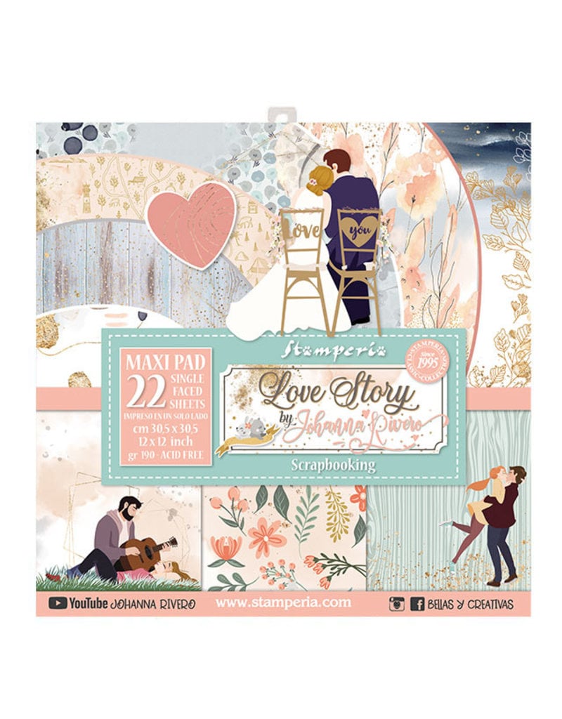 Stamperia Block 22 sheets 30.5x30.5 (12"x12") Single Face Love Story