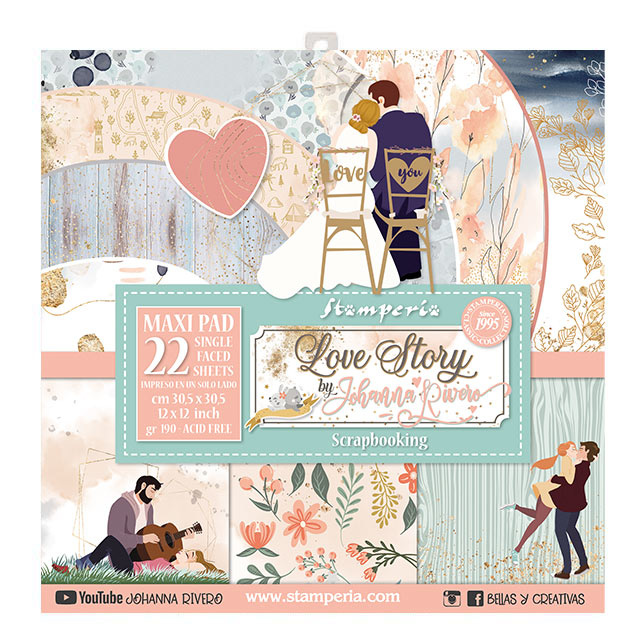 Stamperia Block 22 sheets 30.5x30.5 (12"x12") Single Face Love Story