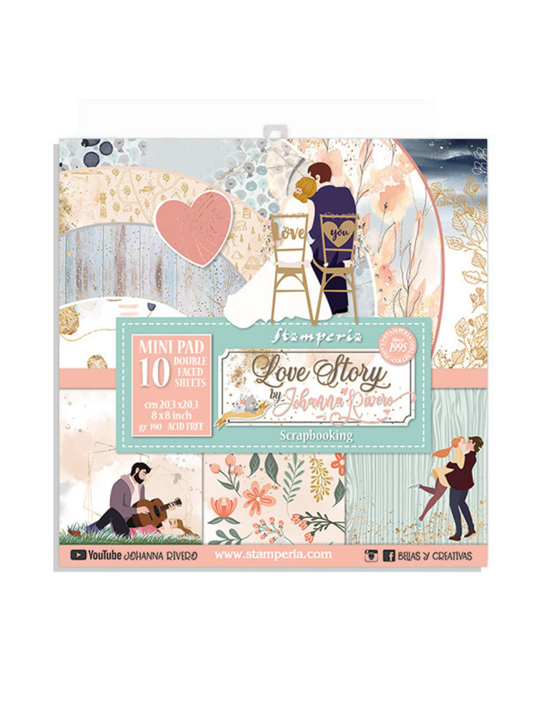 Stamperia Block 10 Sheets 20.3X20.3  (8"X8") Double Face Love Story