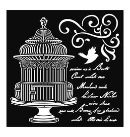 Stamperia Thick stencil 18x18 cm - Little cage with scriptures