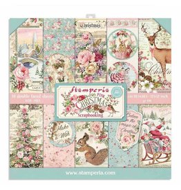 Stamperia Block 10 sheets 30.5x30.5 (12"x12") Double Face Pink Christmas