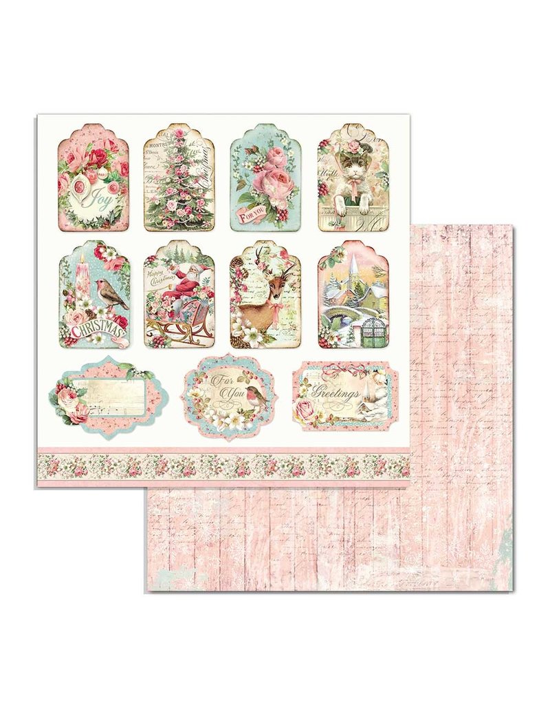 Stamperia Block 10 sheets 30.5x30.5 (12"x12") Double Face Pink Christmas