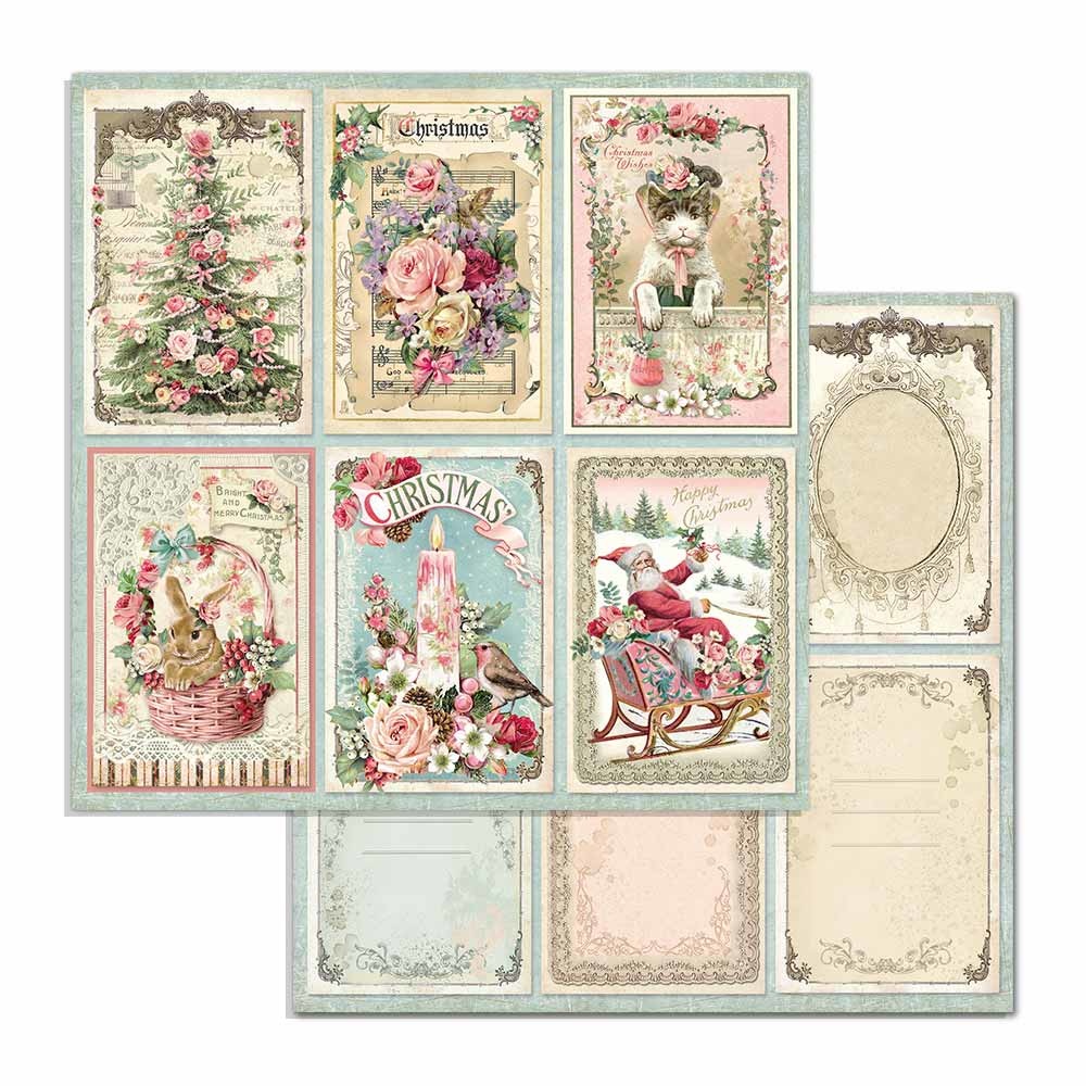 Stamperia Dubbelzijdig Papier Pink Christmas cards