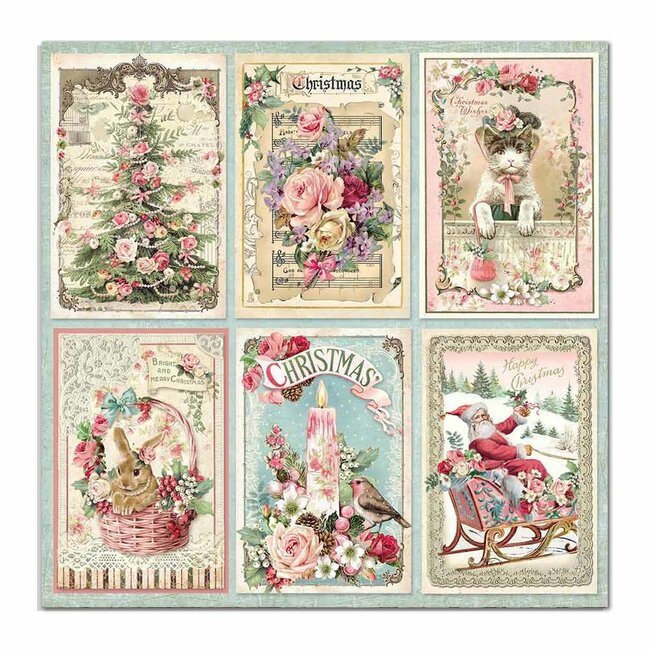 Stamperia Double Face Paper Pink Christmas cards