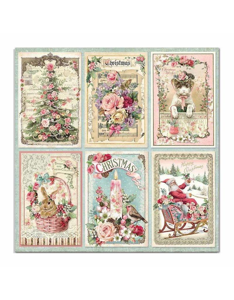 Stamperia Double Face Paper Pink Christmas cards