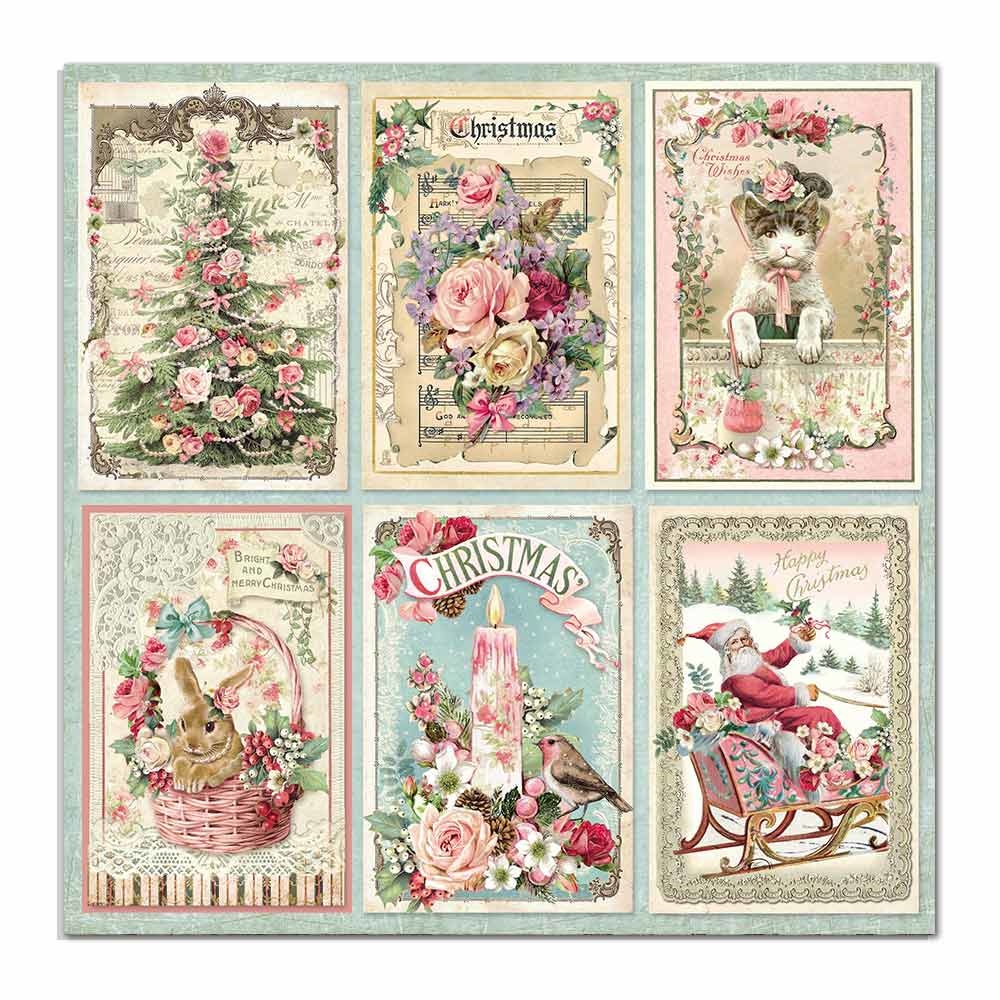 Stamperia Dubbelzijdig Papier Pink Christmas cards