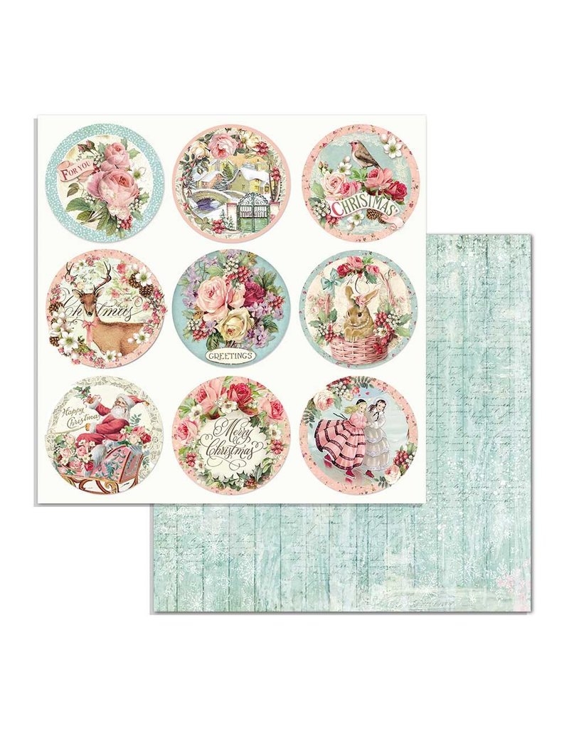 Stamperia Double Face Paper Pink Christmas rounds