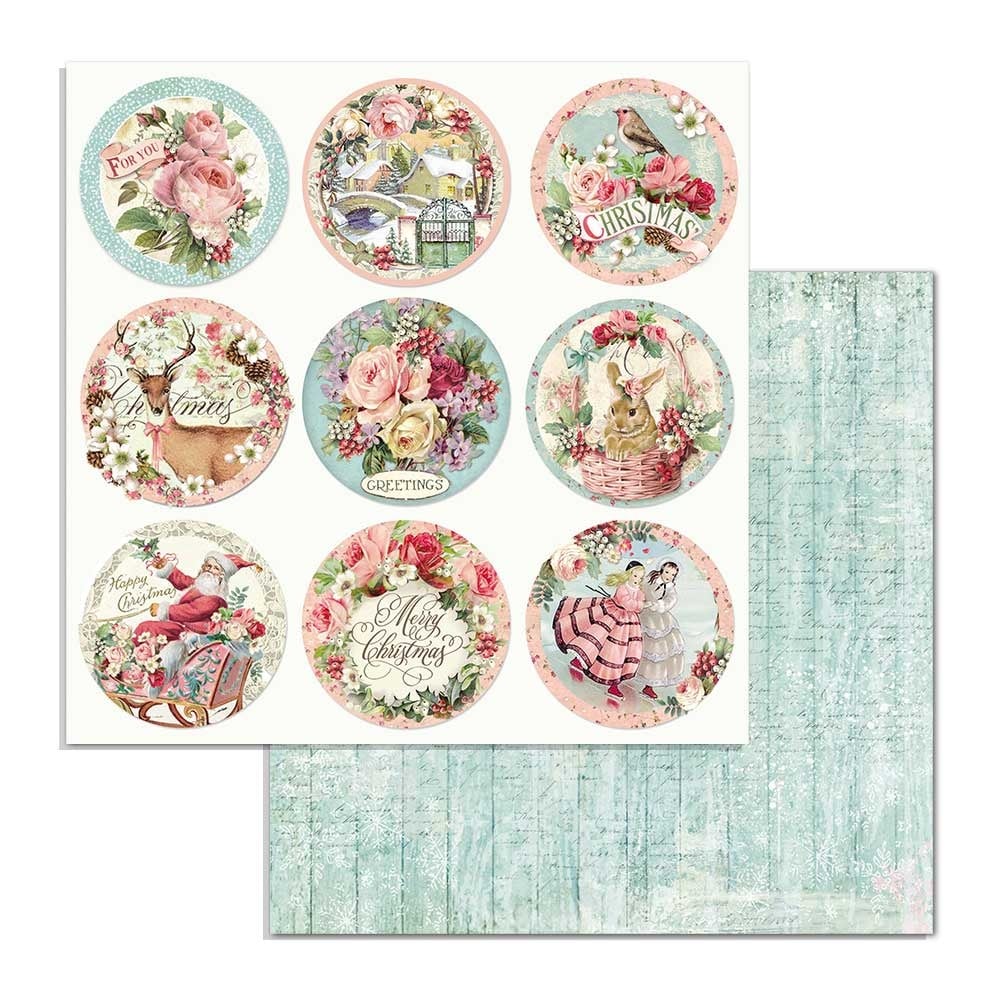Stamperia Dubbelzijdig Papier Pink Christmas rounds