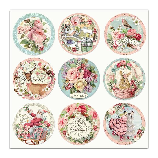 Stamperia Dubbelzijdig Papier Pink Christmas rounds