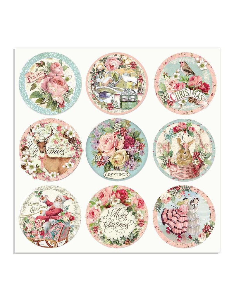 Stamperia Double Face Paper Pink Christmas rounds