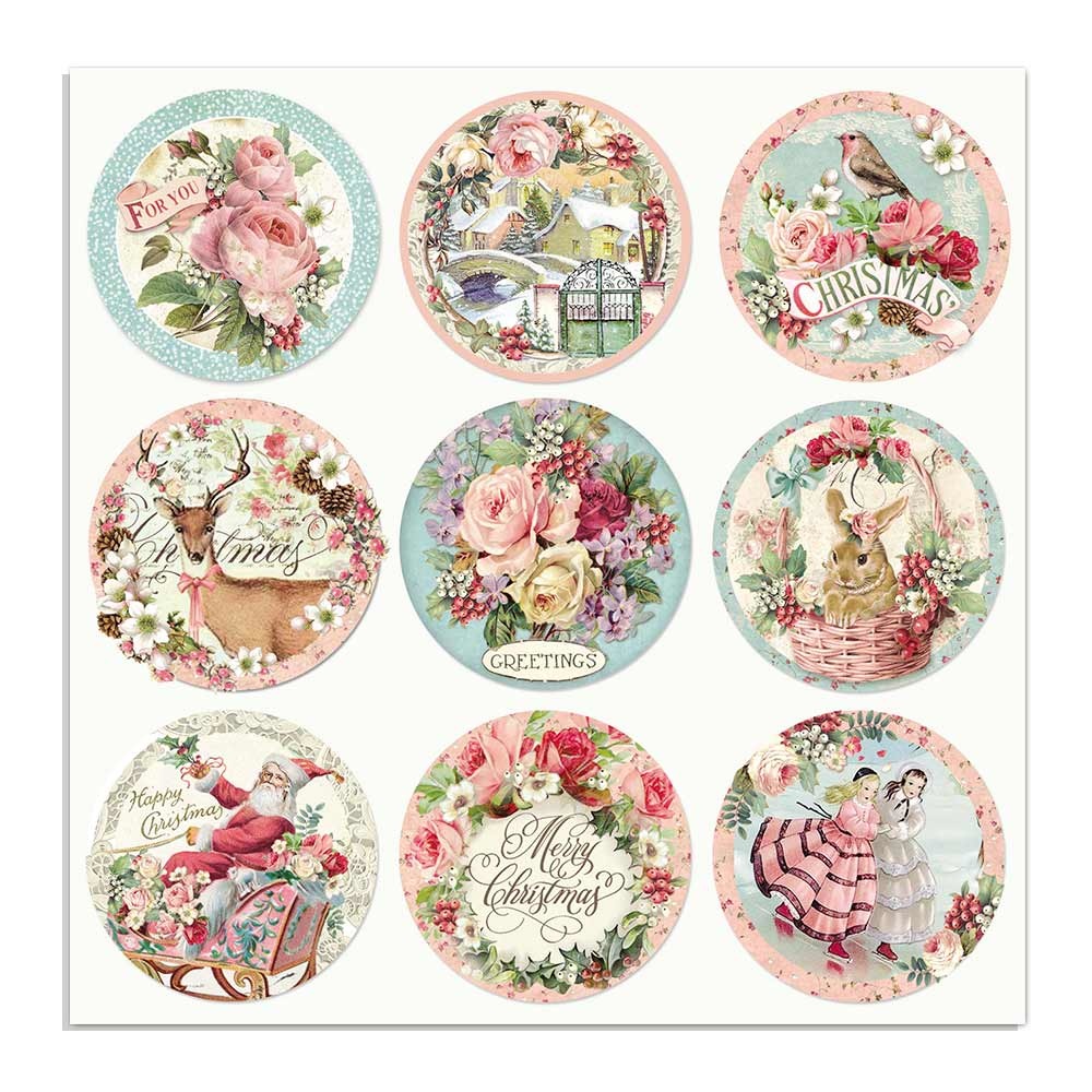 Stamperia Dubbelzijdig Papier Pink Christmas rounds