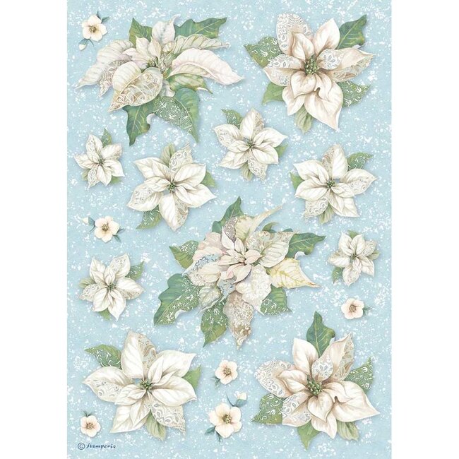 Stamperia A4 Rice paper packed Poinsettia texture