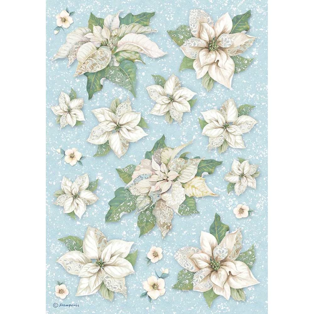 Stamperia A4 Rice paper packed Poinsettia texture