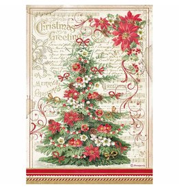 Stamperia A4 Rice paper packed Christmas Greetings tree