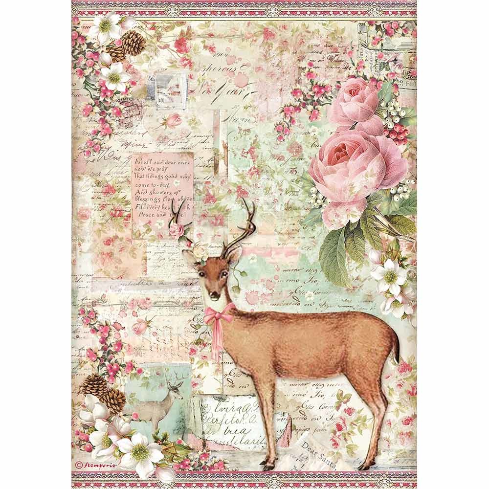 Stamperia A4 Rice paper packed Christmas deer