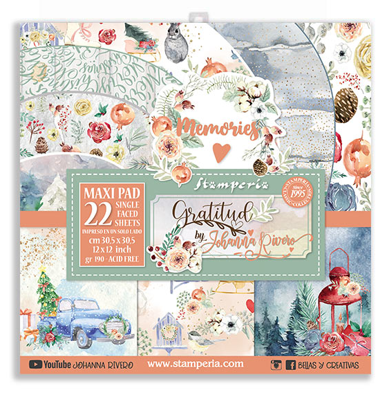 Stamperia Block 10 sheets 20.3x20.3 (8”x8”) Double Face Gratitud