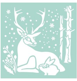 Stamperia Thick stencil 18x18 cm Reindeer and Rabbit