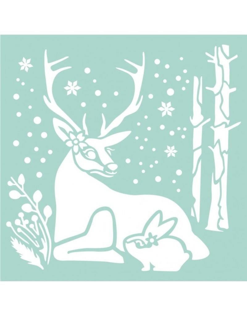 Stamperia Thick stencil 18x18 cm Reindeer and Rabbit