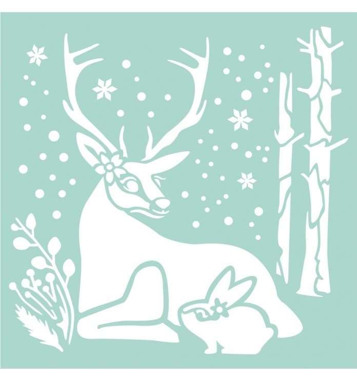 Stamperia Thick stencil 18x18 cm Reindeer and Rabbit
