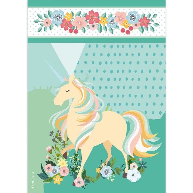 Stamperia A4 Rice paper packed Unicorn