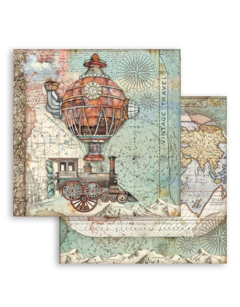 Stamperia Scrapbooking paper double face Sir Vagabond flying train