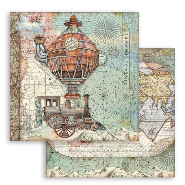 Stamperia Scrapbooking paper double face Sir Vagabond flying train