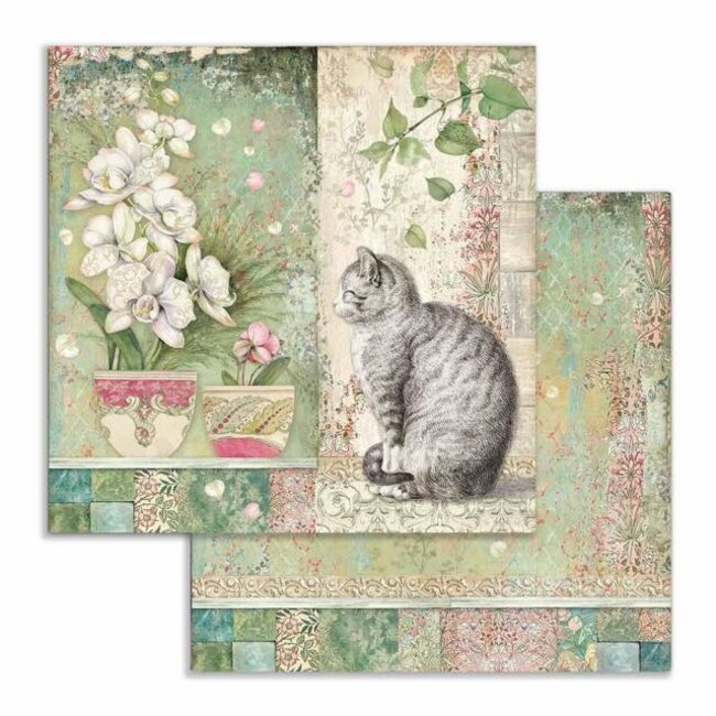 Stamperia Scrapbooking paper double face Cat and vase