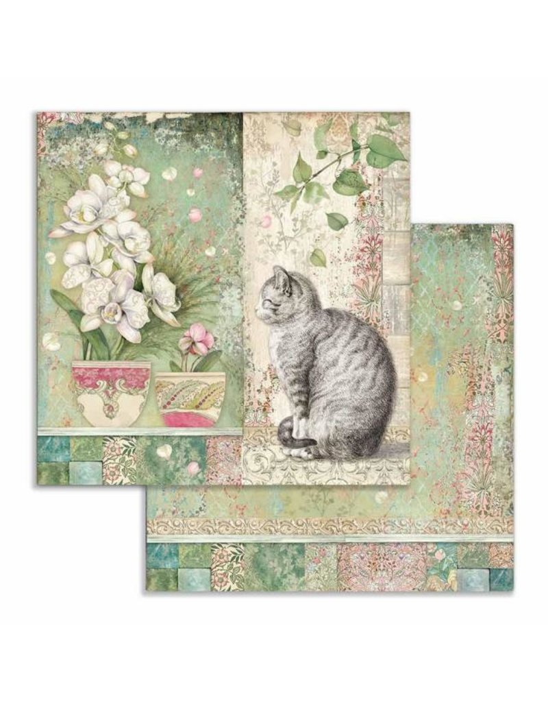 Stamperia Scrapbooking paper double face Cat and vase
