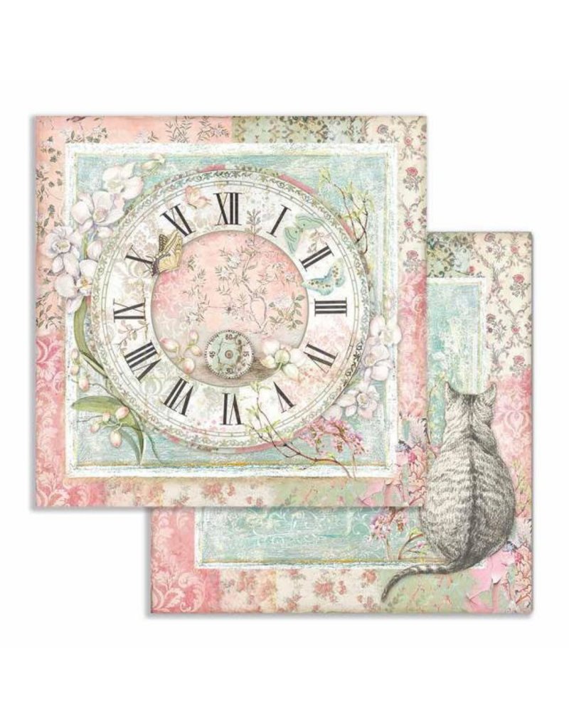 Stamperia Scrapbooking paper double face Clock and cat