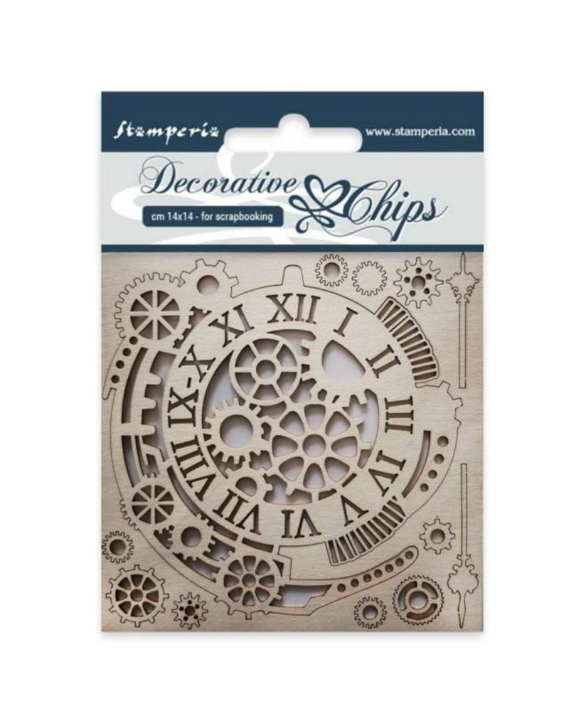 Stamperia Decorative chips cm 14x14 Gears and clocks