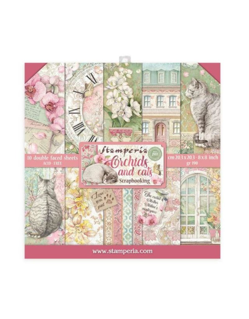 Stamperia Scrapbooking Mini Pad 10 sheets 20,3x20,3 cm  Orchids and Cats